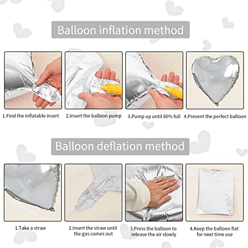 Silver Heart Balloons, 10PCS Metallic Foil for Wedding Anniversary Party - color: Glossy-silver