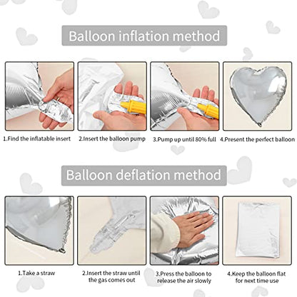 Silver Heart Balloons, 10PCS Metallic Foil for Wedding Anniversary Party - color: Glossy-silver