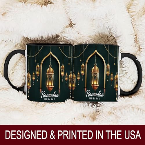 Golden Lantern Ramadan Mug, Islamic Coffee Mug, Ramadan Mubarak Gift, Muslim Tea Cup, Eid Celebration Drinkware, Elegant Islamic Decor, Gold Hanging Lanterns, Ceramic Cup for Home and Office