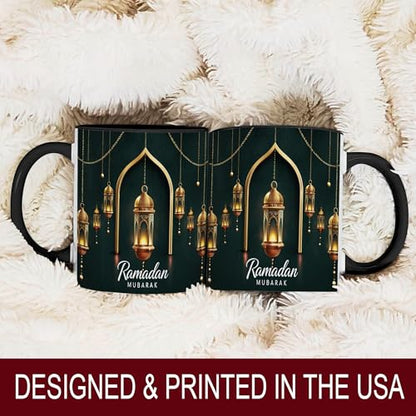 Golden Lantern Ramadan Mug, Islamic Coffee Mug, Ramadan Mubarak Gift, Muslim Tea Cup, Eid Celebration Drinkware, Elegant Islamic Decor, Gold Hanging Lanterns, Ceramic Cup for Home and Office