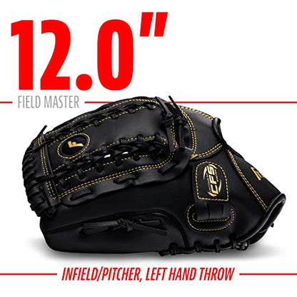 Franklin Sports Field Master Baseball + Softball Glove - Field Master Adult + Youth Baseball + Softball Mitt - Men's + Women's Gloves - color: Black/Gold, style: 12" - Trapeze Web