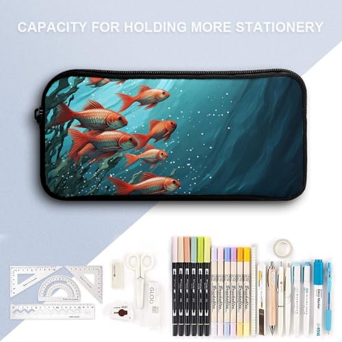 Large Capacity Pencil Case Fish Aquarium Pencil Pouch Aesthetic Makeup Bag for Women Portable Pencil Bag Organizer with Zipper Cute Pen Bag for Office Supplies
