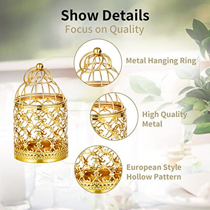 NUPTIO Hanging Birdcage Lantern Tealight, 2 Pcs Small Gold Candle Holders - color: Gold, size: 2Pcs