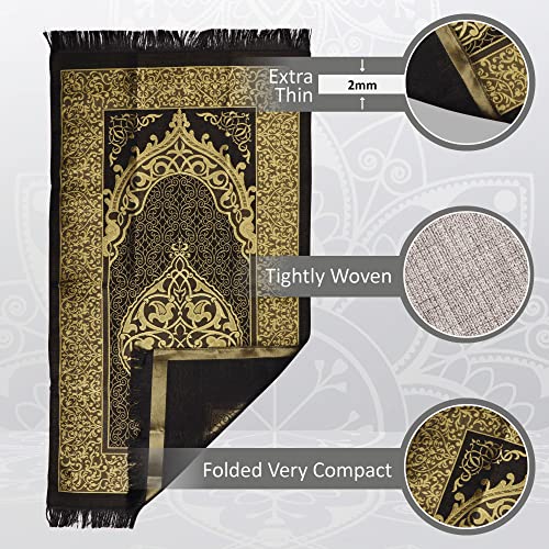 BABY SHOWER CHOCOLATE Prayer Rug Islamic Gift Set, Velvet Prayer Mat, Prayer Beads, Scarf and Yaseen Book, Perfect Family and Muslim Eid Gifts (Black) - color: Black