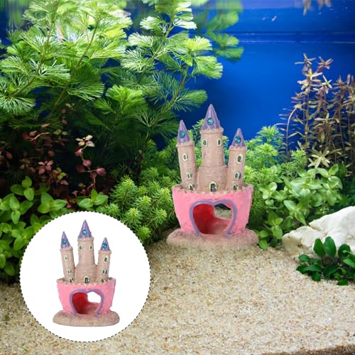 POPETPOP Aquarium Decorations Heart Castle - Fish Tank Decorations Cichlids Fish Hideout House for Girls Gift Toy Pink