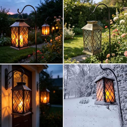 Solar Outdoor Lantern, Garden Hanging Waterproof Lanterns PVC Upgrade 3 LED Flickering Flameless Candle Decorative for Garden Women Mom Grandma Halloween Gifts (Grid Candle) - style: grid candle