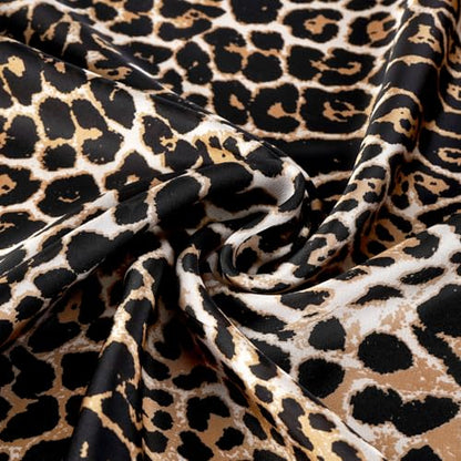 GERINLY Silk Hair Scarf Animal Print Leopard Neck Scarf Summer Neckerchief for Women Bag Purse Accessory - color: Blackbrown