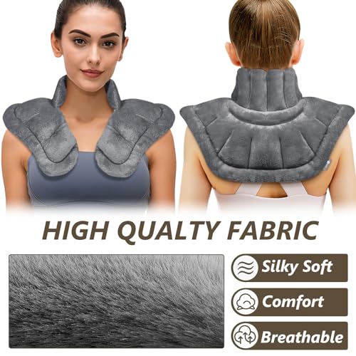 AiricePac Microwave Heating Pad for Neck Shoulders and Back Pain Relief with Moist Heat, Weighted Microwavable Heated Neck Wrap Warmer, Uncented Gery
