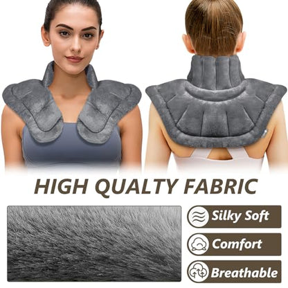 AiricePac Microwave Heating Pad for Neck Shoulders and Back Pain Relief with Moist Heat, Weighted Microwavable Heated Neck Wrap Warmer, Uncented Gery