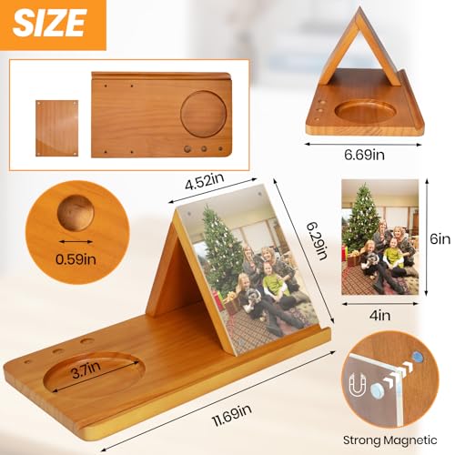 Wooden Triangle Book Stand with Cup Holder 4"x6" Acrylic Picture Frame for Family Frame - Multifunctional Reading Valet Book Rest for Desk, Birthday&Mothers Day Gift for Reader and Book Lovers - style: Acrylic Picture Frame