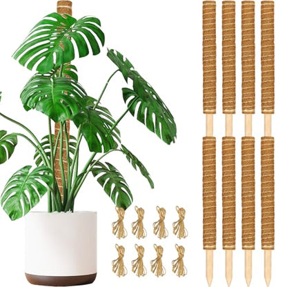 Moss Pole for Plants Monstera,【8 Pack】 23.6 inch Plant Support Pole, Extendable Coir Totem Pole for Potted Plants Pothos, Train Indoor Climbing Plants to Grow Upwards - size: 8 Pack 23.6 inch