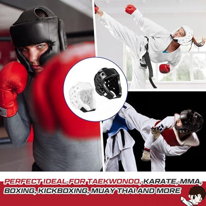 JellyArch 2 Pcs Taekwondo Karate Headgear MMA Martial Arts Helmet Soft Head Guard Protection Sparring Gear Helmet Boxing for Men Women Thai Kickboxing Grappling Muay Taekwondo - color: White and Black, size: X-Large