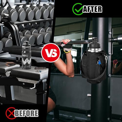 icolor Magnetic Gym Bag Water Bottle Carrier Holder with Phone Pockets & Shoulder Strap,Gym Magnetic Bag 5 Built-in Magnets Gym Accessories Organizer Sling Bottle Bag Pouch Sleeve - color: PureBlack