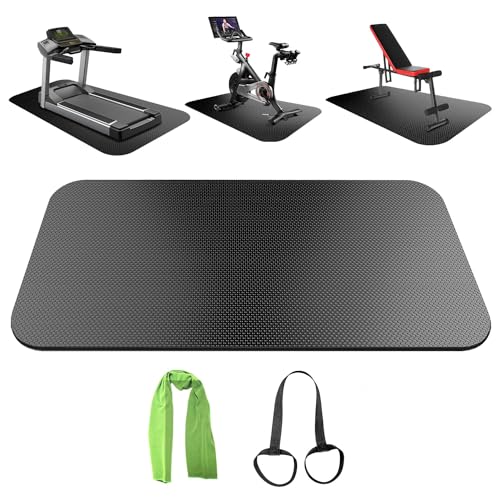 Treadmill Mat,Bike Mat Compatible with Peloton Bike Elliptical Treadmill,Folding Pad Exercise Equipment Under Exercise Trainer Pad for Stationary Indoor Spin - size: 47.3"L x 23.6"W x 0.2"Th