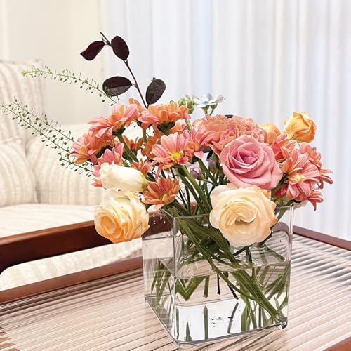Acrylic Cube Vases Set of 3, Clear Square Vases, Shatterproof Flower Vase Decorative Centerpiece for Home, Wedding, 4”+5”+6”