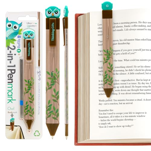 Gifts for Readers & Writers Pen Bookmark, Page Marker & Flat Writing Pen for Journal Notebook & Planner, Penmark Reading Accessory for Making Book Annotations, Owl - color: Owl