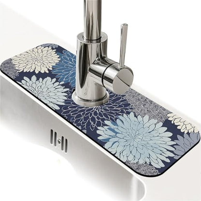 Kitchen Sink Splash Guard，Chrysanthemum flowers-1 Faucet Mat Sink Gadgets-Super Absorbent Fast Drying Mat Drip Catcher for Kitchen, Bathroom,Sink Mat, Dish Drying Mat, Bathroom(15" X 5.5" ) - color: Chrysanthemum flowers-1