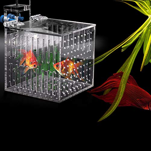 Aquarium Fish Tank Isolation Box Transparent Acrylic Multifunctional Adjustable Height for Open Fish Tanks or Fish Tanks with Pull Bar Size 10.5x10.5x10.5 cm Includes Bracket