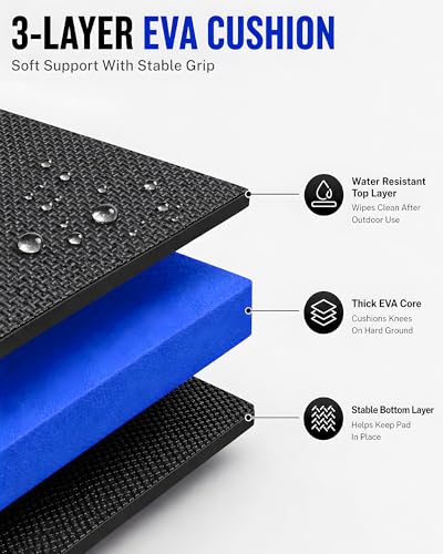 Folding Kneeling Pad, 1 Inch Thick Compact Mechanic Mat, Blue | 47.24 x 15.74 Inch 6-Panel Firm Foam Pad with Tool Pockets, Carry Handle and Water-Resistant Textured Surface - color: Blue