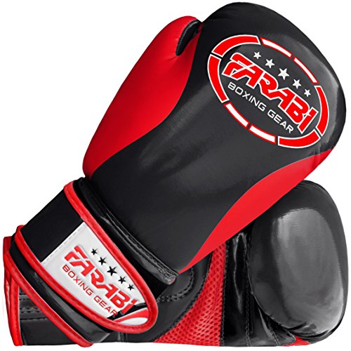 Farabi Boxing Gloves Kids Junior Muay Thai Kick Boxing Training MMA Punching Bag - color: Black Red, size: 4OZ