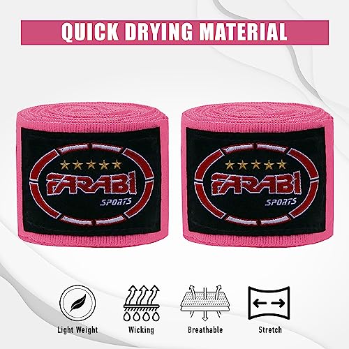 FARABI Kids Boxing Hand Wraps 100 Inches Long Junior Hand Wraps Boxing Hand Wraps Muay Thai Hand Wraps MMA Boxing Hand Wraps Men Boxing Hand Wraps Kids Boxing Hand Wraps Inner Gloves - color: Pink