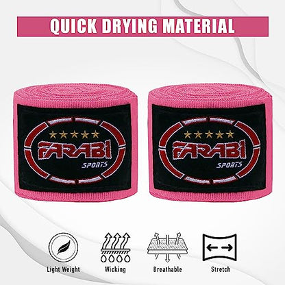 FARABI Kids Boxing Hand Wraps 100 Inches Long Junior Hand Wraps Boxing Hand Wraps Muay Thai Hand Wraps MMA Boxing Hand Wraps Men Boxing Hand Wraps Kids Boxing Hand Wraps Inner Gloves - color: Pink