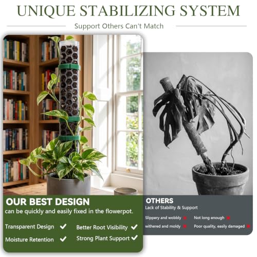 2 Pack 24 Inch,D Shape Plastic Moss Pole for Climbing Plants | Large Monstera Moss Pole Work With Sphagnum Moss, Large Apertures For Strong Aerial Root Grip,Garden Ties - size: 2 PACK-24Inch