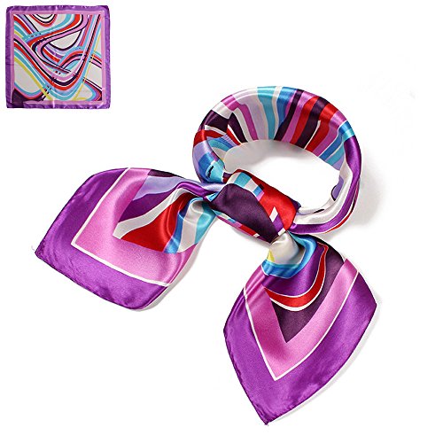QBSM Womens 23.6 inch Satin Silk Feeling Formal Square Neck Scarf Head Hair Wraps Kerchief - color: Curling Ribbon-rose