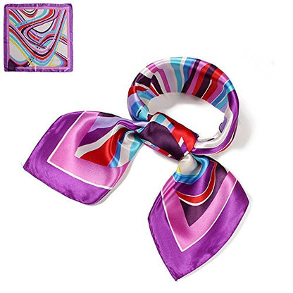 QBSM Womens 23.6 inch Satin Silk Feeling Formal Square Neck Scarf Head Hair Wraps Kerchief - color: Curling Ribbon-rose