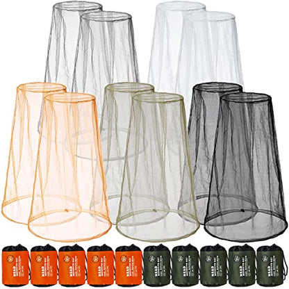 Yahenda 10 Pcs Bug Net for Face Mosquito Face Net Fly Netting Hood from Bugs Summer Head Mesh Head Large Protecting Mesh Net for Hats Camping Fishing Outdoor Activities, 5 Colors, 21.26 x 18.9 Inch