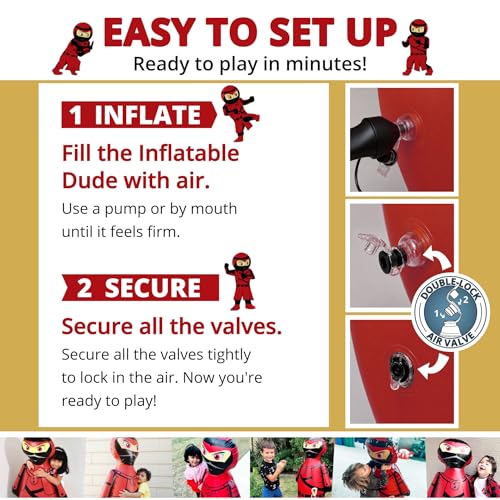 INFLATABLE DUDES Red Ninja Toy 47” - Kids Punching Bag | Sand-Base | Bop Bag, Pre-filled with Sand, Inflatable Toy, Punching Bag for Kids, Enhanced Bounce-Back Action, Indoor/Outdoor - color: Red Samurai Standard Ninja | Pre-filled with Sand