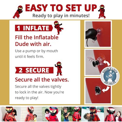 INFLATABLE DUDES Red Ninja Toy 47” - Kids Punching Bag | Sand-Base | Bop Bag, Pre-filled with Sand, Inflatable Toy, Punching Bag for Kids, Enhanced Bounce-Back Action, Indoor/Outdoor - color: Red Samurai Standard Ninja | Pre-filled with Sand