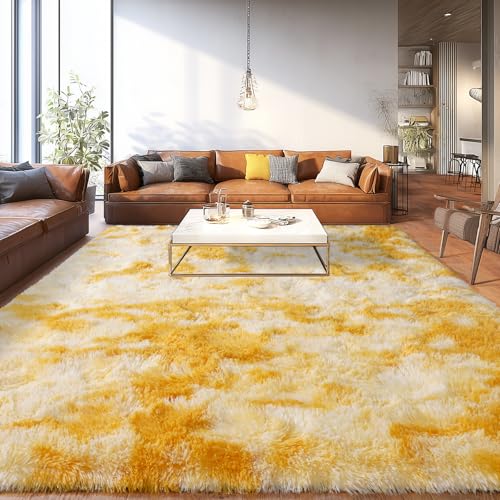 9x12ft Upgrade Non-Slip Area Rugs, Soft Shaggy Carpets, Non-Shedding Rugs - color: Tie Dye Yellow, size: 9' x 12' (Rectangular)