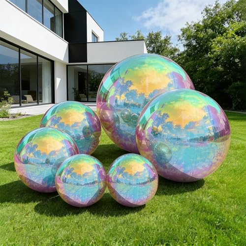 6PCS Inflatable Mirror Ball Set,Reusable PVC Mirror Balls Large Event Decoration Hanging&Standing Balloon with Electric Pump for Event,Wedding,Party Decor(Iridescent, 6Pcs+Pump) - color: Iridescent, size: 6Pcs+Pump