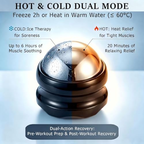 Massage Ice Roller Ball Cold & Heat Therapy Tight and Sore Muscles Relief | Plantar Fasciitis Roller Manual Massager, for Neck, Shoulders, Back, Calves, Feet, with Storage Bag, Sports Relaxations Gifts
