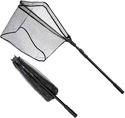 SANLIKE Collapsible Telescopic Fishing Net Rubber Coated Salt/Freshwater | Rubber coated net, fiberglass pole, non-slip rubber handle, various telescopic sizes, one-click storage - color: Black, size: Large