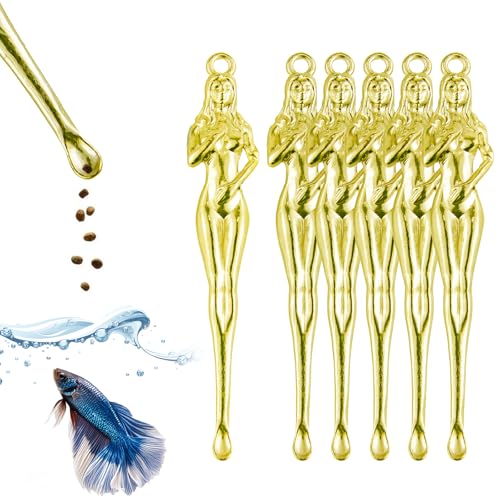 Betta Food Spoon Mini - Tiny Feeding Tool Holds 6-10 Fish Food Pellets Per Scoop, Prevent Overfeeding & Easy Clean Aquarium Tool, Betta Fish Tank Accessories,6Pcs, Gold - color: Gold