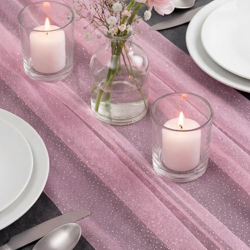 1pc Fall/Halloween Table Runner 10 ft Pink Metallic Foil Sheer - color: Pink