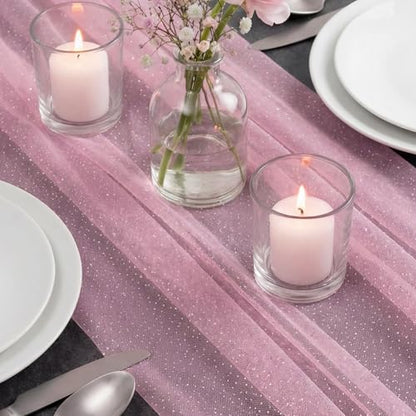 1pc Fall/Halloween Table Runner 10 ft Pink Metallic Foil Sheer - color: Pink