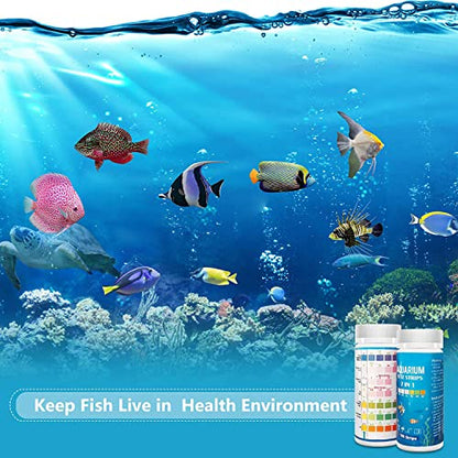 Aquarium Test Strips for Freshwater Fish: 7 in 1 Fish Tank Water Testing Kit for Aquarium Pond - Accurate Testing Nitrate Nitrite Hardness Free Chlorine pH Carbonate Total Alkalinity-100 Strips - size: 7 in 1 - 100 Count
