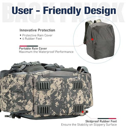 Piscifun Fishing Tackle Backpack with 2 Rod Holders, 4 Boxes & Rain Cover | Multi-pocket storage, fits 3600/3700 trays, bottle holder, padded straps for bank fishing - color: Digital Camouflage