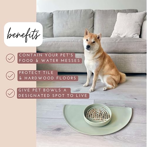 Waterproof Silicone Dog Food Mat – Medium Size Non-Slip Pet Bowl Mat, Raised Edge Design, Easy-to-Clean Pet Food Placemat for Dog & Cat Bowls, 21" Across x 10.5" Deep - Natural Sand - color: Natural Sand, size: Medium