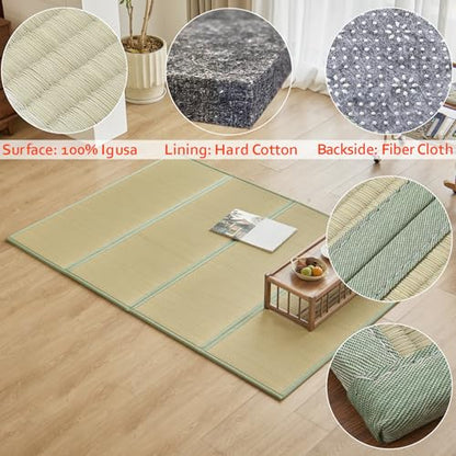 Natural Rush Grass Floor Tatami Mat,Full, 79" x 55" x 0.5" | Japanese Portable Folding Firm Traditional Bed Mattress, Foldable Pad Futon,for Sleeping,Sitting,Yoga,Relaxing,Zen - size: 4'7" x 6'7"