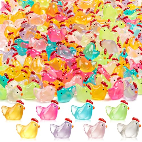 90PCS Luminous Mini Resin Chicken Tiny Chickens Bulk for Dollhouse | Miniature Chickens Animals Figurines Glow in The Dark, Micro Landscape DIY, Home Outdoor Party Decor - style: MiniChicken 90PCS