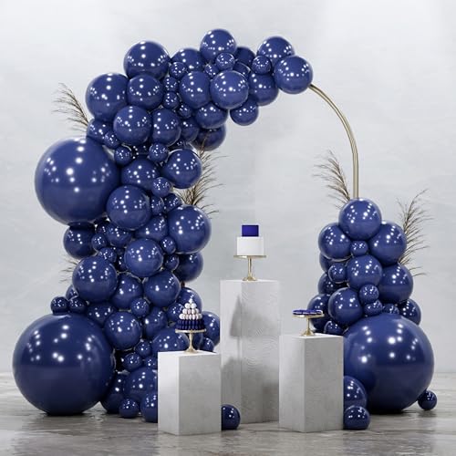 PartyWoo 네이비 블루 풍선 128피스 다양한 사이즈 45.7cm(18인치), 30.5cm(12인치), 25.4cm(10인치), 12.7cm(5인치) 다크 블루 풍선 아치 키트 화환 졸업 웨딩 스포츠 베이비 샤워 생일 처녀 파티 장식 블루-Z90 - color: Blue-z90