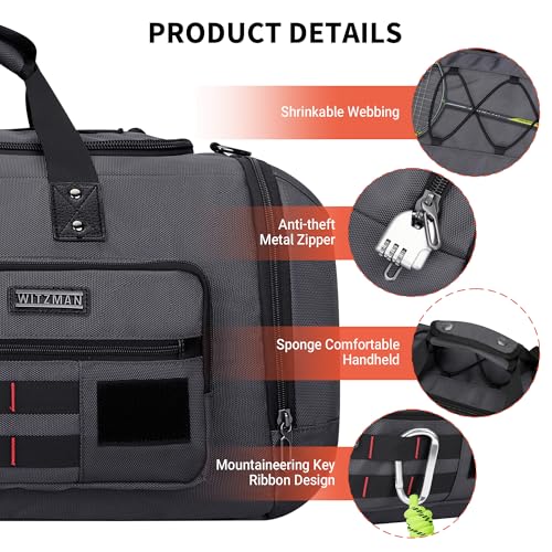 WITZMAN Travel Duffel Bags for Men Large Carry On Weekender Overnight Bag 3 in 1 Backpack with Shoe Compartment （B693 Silvery Grey) - color: Silvery Grey