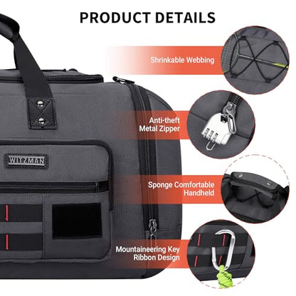 WITZMAN Travel Duffel Bags for Men Large Carry On Weekender Overnight Bag 3 in 1 Backpack with Shoe Compartment （B693 Silvery Grey) - color: Silvery Grey