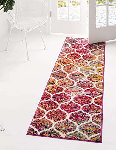 Unique Loom Trellis Frieze Collection Area Rug - Rounded (2' x 6' Runner, Multi/ Black) - color: Multi/Black, size: 2' x 6'1" (Runner)