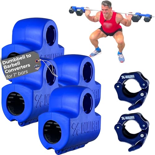 Dumbbell Converter- for 1" bars Superset Dumbbell to Barbell Adapters- hold up to 500lbs- Converts dumbbells for use on 1" diameter barbell - color: Blue Superset w/blue weight collars (for standard 1" bar)