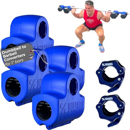 Dumbbell Converter- for 1" bars Superset Dumbbell to Barbell Adapters- hold up to 500lbs- Converts dumbbells for use on 1" diameter barbell - color: Blue Superset w/blue weight collars (for standard 1" bar)